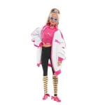 Sportliche Barbiepuppe für Mädchen, die ein rosa und schwarzes Sportoutfit trägt.