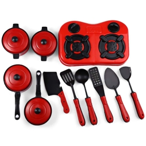 11-teiliges Küchenspielzeug für Mädchen komplett in schwarz und rot.