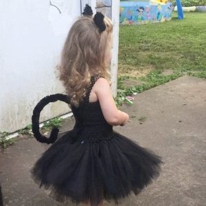 Schwarzes Katzenkostüm mit Haarreif für Mädchen