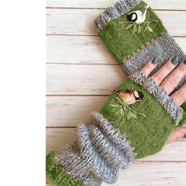 Eleganter Halbfinger-Handschuh für modische Mädchen, grün und grau