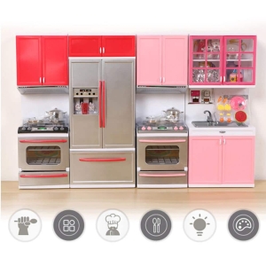 2 Küchenmöbel für Puppenhaus in Rot und Rosa