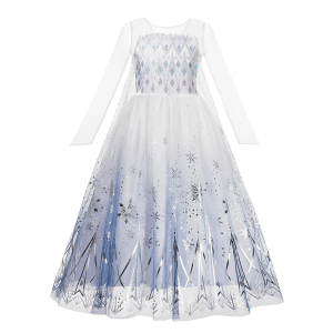 Disney-Prinzessin Elsa Kleid mit blauen Details für Mädchen mit weißem Hintergrund