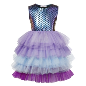 Elegantes Meerjungfrauenkleid mit Pailletten für Mädchen mit weißem Hintergrund