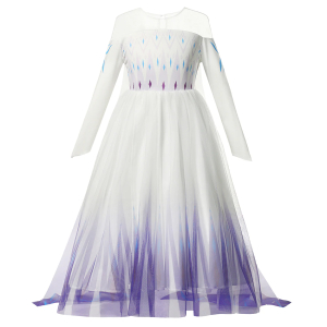 Weißes und lilafarbenes Elsa Frozen Prinzessinnenkleid für Mädchen mit weißem Hintergrund