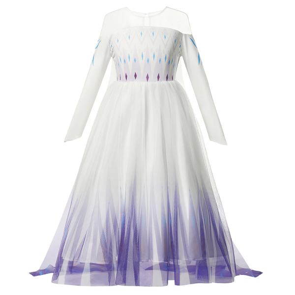 Elsa Frozen Prinzessinnenkleid für Mädchen in Weiß und Violett Weißes und lilafarbenes Elsa Frozen Prinzessinnenkleid für Mädchen mit weißem Hintergrund