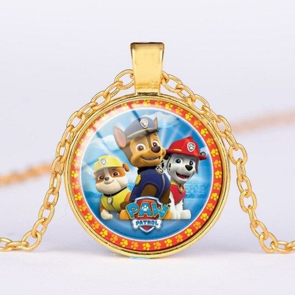 Goldene Halskette mit rundem Anhänger mit 3 Pat'Patrouille-Figuren