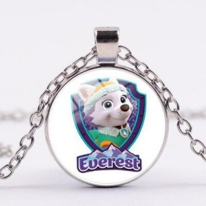Halskette mit rundem Anhänger Pat'Patrouille Figur Everest versilbert, sehr originell und modisch.