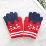 Handschuh mit Karikatur-Katzenmotiv für Mädchen Rot, Blau und Weiß