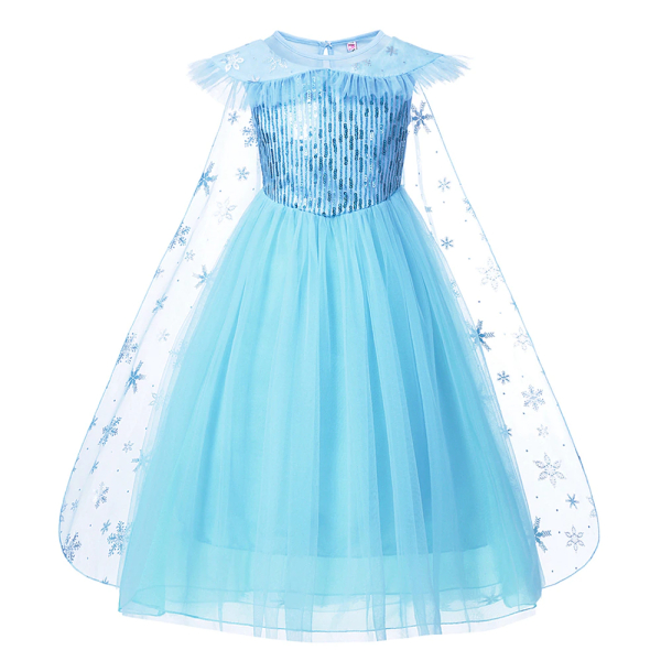 Kostüm Blaues Kleid mit Umhang Prinzessin Schneekönigin für kleine Mädchen mit weißem Hintergrund