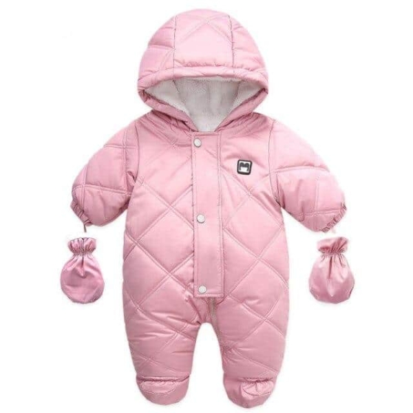 Rosafarbener Langarm-Pilotkombi für Mädchen mit integrierten Handschuhen