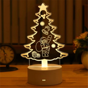 Stimmungsvolles Nachtlicht mit Weihnachtsbaummotiv im 3D-Stil für modische Mädchen in einem Haus