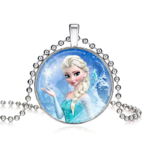 Halskette mit rundem Anhänger, der Elsa aus der Schneekönigin darstellt