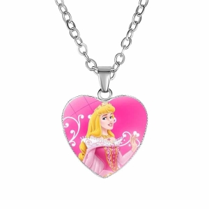 Halskette mit Herzanhänger und Bild einer Prinzessin in Rosa für Mädchen