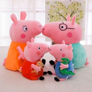 Set aus 4 Plüschtieren Peppa Pig Familie für Mädchen in einem Haus