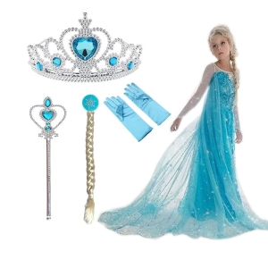 Elsa Cosplay-Kleid für Mädchen mit einer vollen Krone