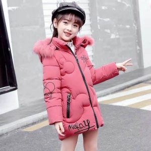 Winterdaunenjacke mit Kapuze für Mädchen, getragen von einem kleinen Mädchen