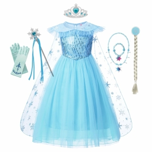 Kleid der Schneekönigin Prinzessin Elsa für Mädchen mit Zubehör komplett