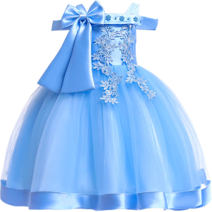 Blaues besticktes Prinzessinnenkleid für Mädchen in Mode