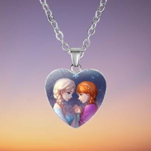 Herzanhänger-Halskette mit Prinzessin Anna und Elsa für modische Mädchen