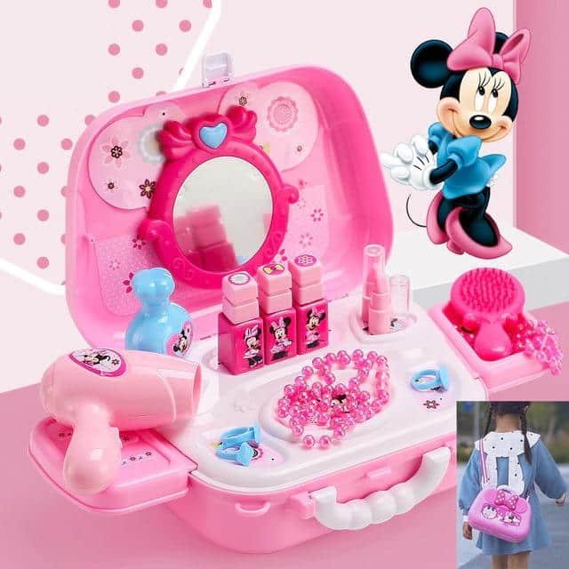 Minnie Make-up Koffer für Mädchen komplett, rosa Farben mit einem kleinen Spiegel
