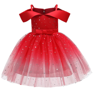 Rotes Prinzessinnenkleid mit Sternenunterrock für modische Mädchen