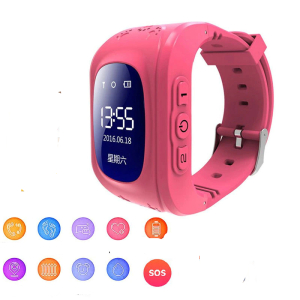 Verbundene Armbanduhr mit Sim-Karte und Foto mit mehreren Optionen, Farben rosa.