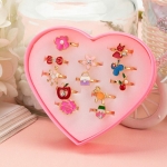 Set aus 12 verstellbaren Ringen mit Blumen- und Tiermotiv für Mädchen mit mehreren Auswahlmöglichkeiten in einer Schachtel