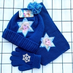 Blaues Schal- und Mützenset mit Elsa der Schneekönigin für Mädchen, komplett mit Handschuhen und Schal. Gute Qualität und sehr bequem