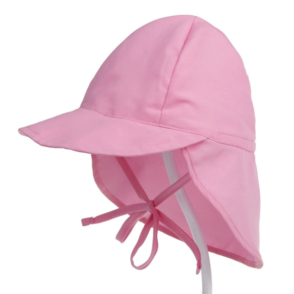 Rosa Baby-Mütze mit Nackenlasche und Kordel zum Befestigen