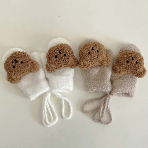 Dicker gestrickter Winterhandschuh mit Bärenmuster für Mädchen in verschiedenen Farben