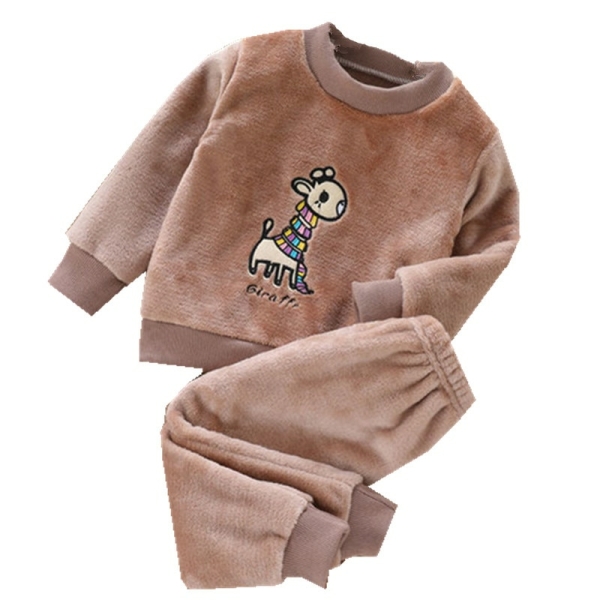 Dickes Fleece-Pyjama-Set mit Giraffenmuster für Mädchen braun