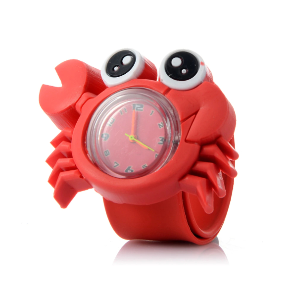 3D-Mädchenuhr in Form einer roten Krabbe mit großen schwarzen Augen