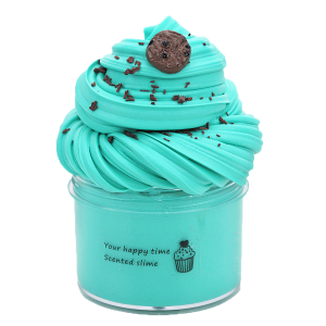 Slime in Form eines Cupcake-Cookies für Mädchen in Blau mit weißem Hintergrund