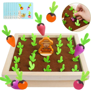 Montessori-Spiele 24-teiliges Karottenset aus Holz für kleine Mädchen mit Karotten und Karten mit weißem Hintergrund