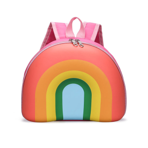 Wasserdichter und atmungsaktiver Kindergarten-Rucksack in Regenbogenfarben mit rosa Henkeln