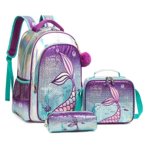 Kindergarten-Rucksack für Mädchen mit Meerjungfrauenmotiv, mit Brotdose und Etui