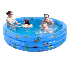 Aufblasbarer Swimmingpool für Kinder in Blau mit einer badenden Familie