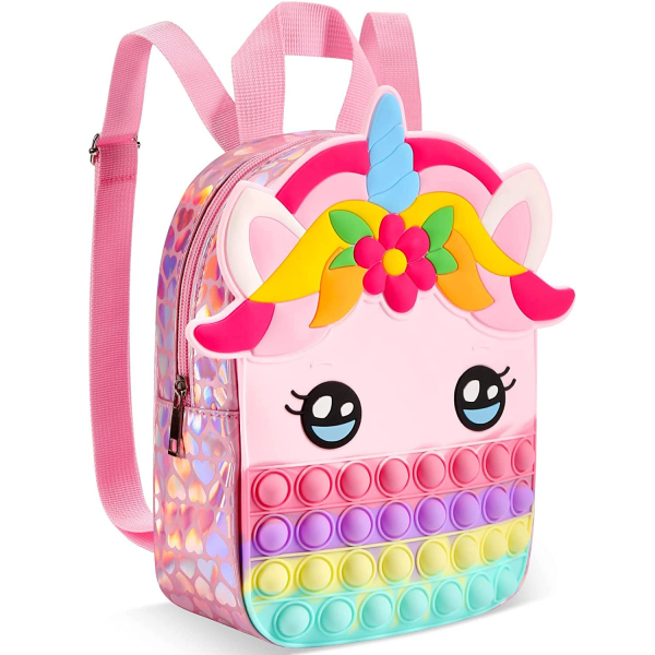 Rucksack für Kindergarten Mädchen Pop Einhorn in rosa Farbe mit mehrfarbigen Effekten