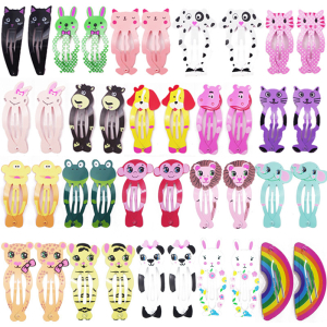 Haarspangen mit Tiermotiven 30 Stück für kleine Mädchen in schwarz, grün, rosa, weiß, lila, regenbogenfarben