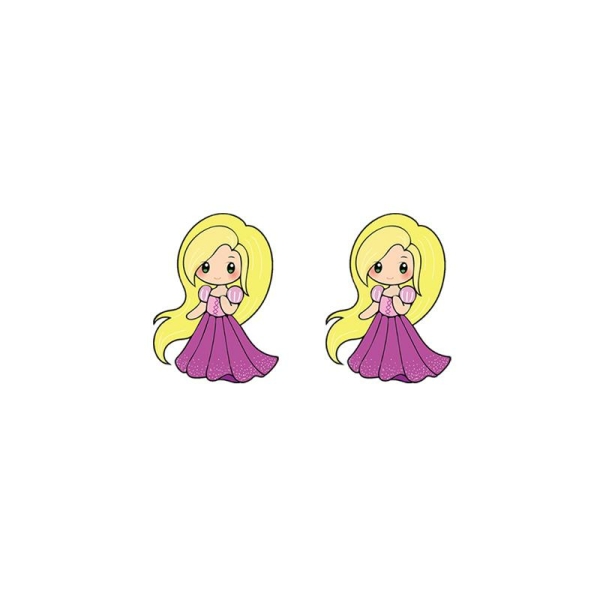 Ohrringe mit der Darstellung von Prinzessin Rapunzel auf weißem Hintergrund