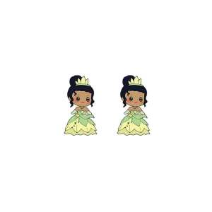 Ohrringe mit der Darstellung von Prinzessin Tiana auf weißem Hintergrund