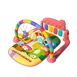 Rosafarbener musikalischer Spielteppich für Babys, bestehend aus einem rechteckigen Teppich und herabhängenden Spielzeugen