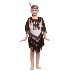 Indianerkleid und Stirnband mit Feder für Mädchen mit weißem Hintergrund