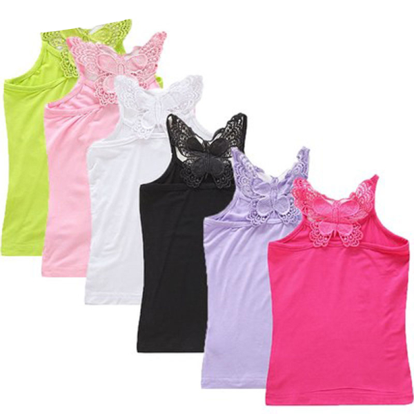 6 verschiedenfarbige Tank Tops diagonal aufgereiht