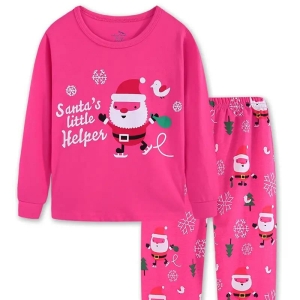 Rosa Pyjama mit T-Shirt und Hose mit Weihnachtsmannaufdruck