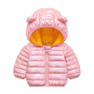 Rosa glänzende Baby-Jacke für Mädchen mit Kapuze