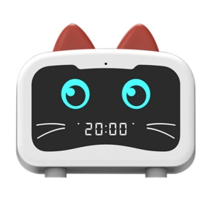 Tragbarer Bluetooth Radiowecker mit Katzenohr für Mädchen mit weißem Hintergrund