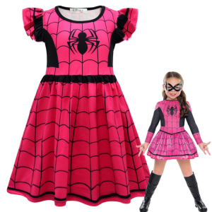 Rosa Spiderman-Kostüm für Mädchen mit weißem Hintergrund