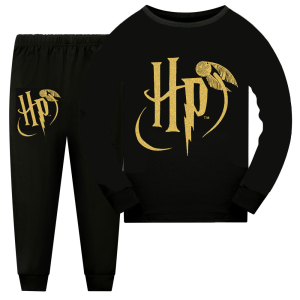 Schwarzer Harry Potter-Pyjama mit Hose und langärmeligem T-Shirt