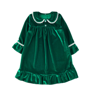 Kleid für Mädchen mit Rüschen aus Velours in grün